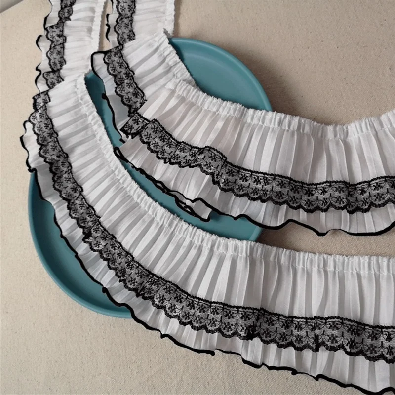 9CM Wide White Black 3d Pleated Chiffon Fabric Embroidery Fringe Ribbon Lace Edging Trim Dress Guipure Splicing Sewing Materials