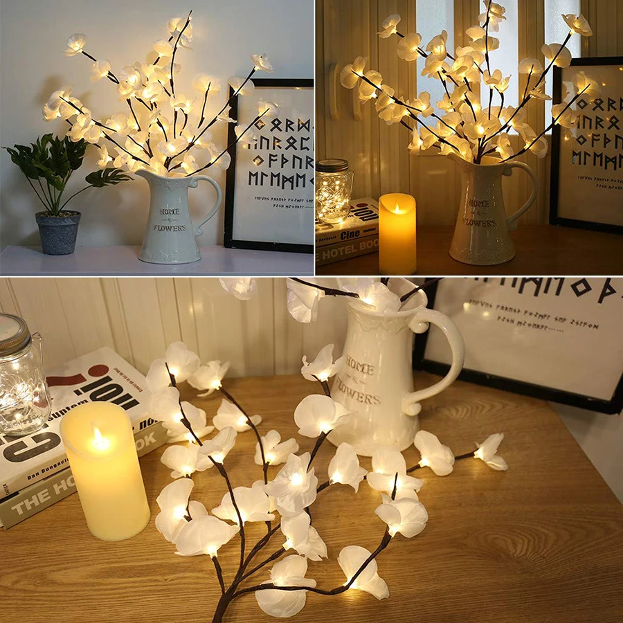 20 LED Bulbs LED Willow Orchid Branch Lights Lamp Natural Vase Filler Twig Lighted Branch Christmas Wedding Decorative Lights