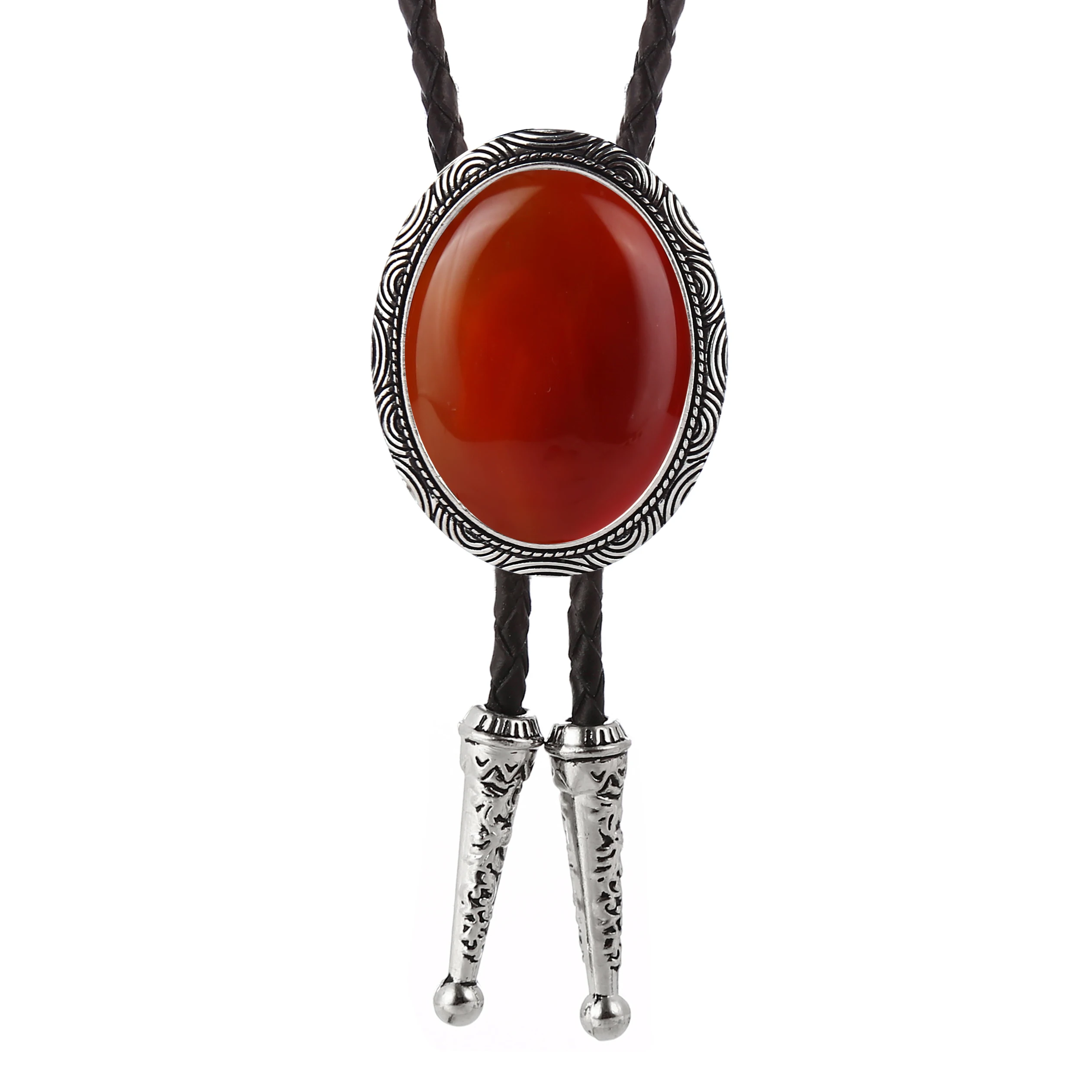 

Western cowboy American original zinc alloy leather natural stone men's and women's bolo tie