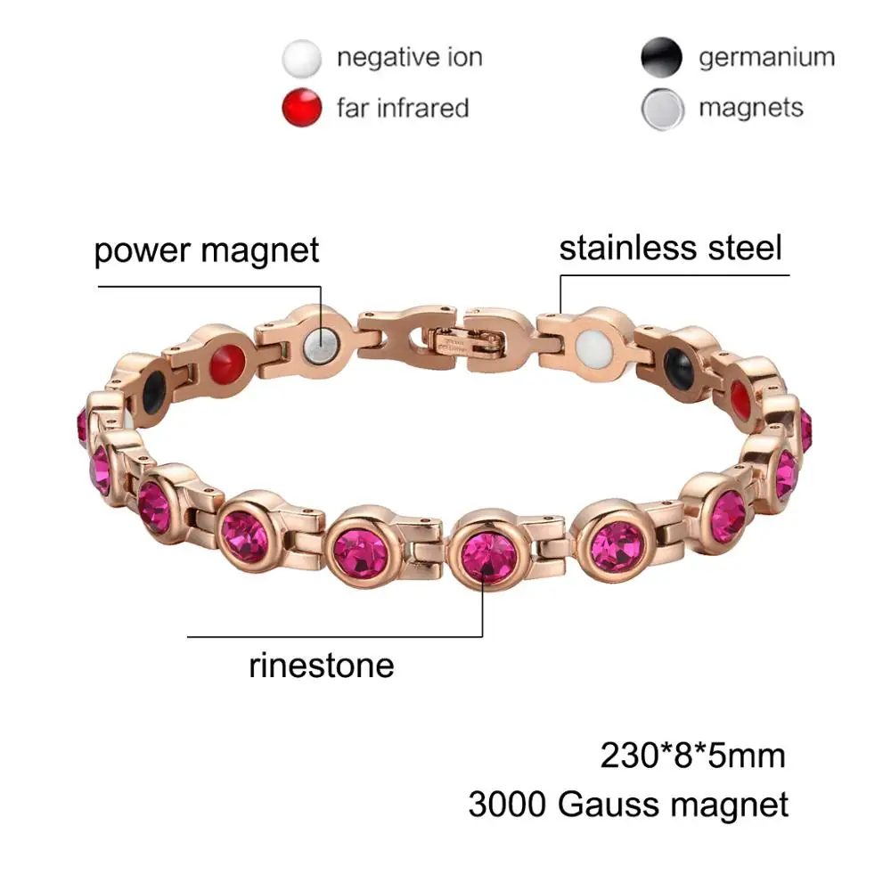 Ladies Crystal Rhinestone Pink Bracelets & Bangles Healthy Care Stainless Steel Magnetic Chain Link Bracelet Jewelry Party Gifts