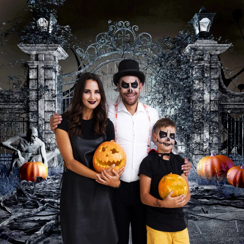 

Halloween Backdrop Photography Dark Night Moon Pumpkin Bat Old Tree Wood Board Baby Pet Doll Portrait Photo Background Photocall