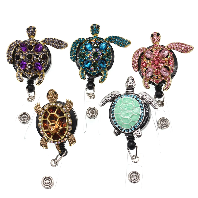 

10pcs cute Animal Turtle Rhinestone Retractable Badge Holder Reel Pull Buckle ID Name Card