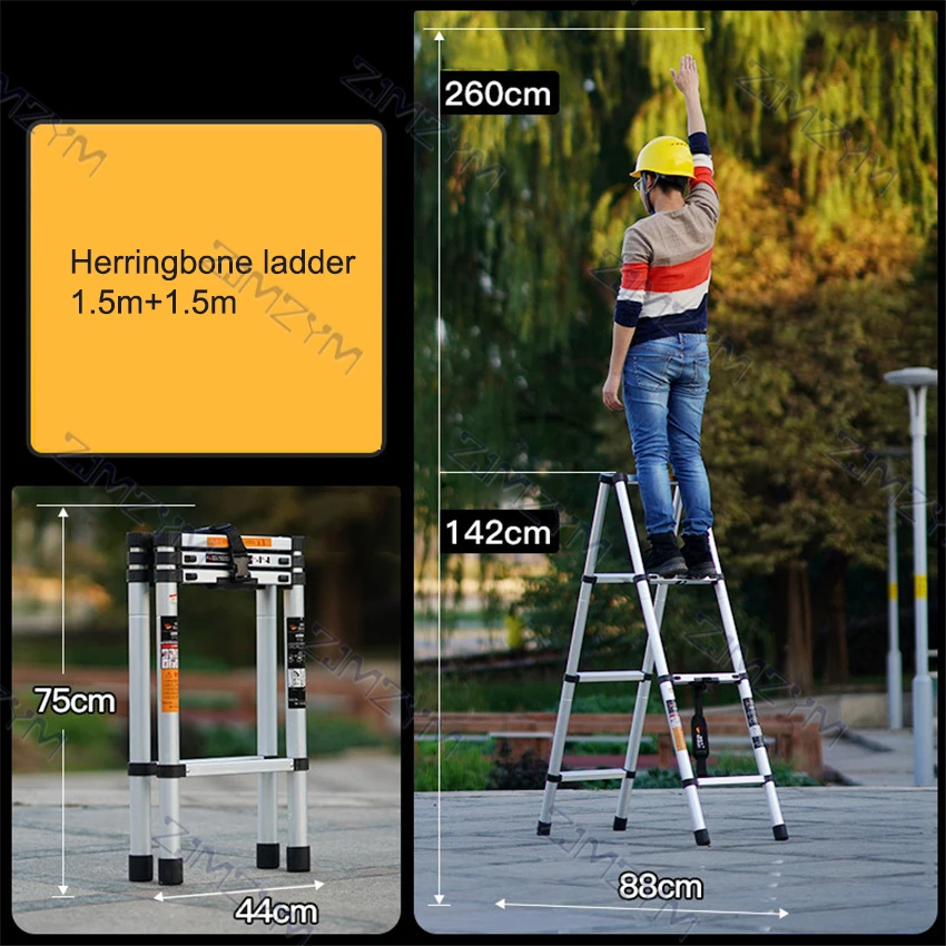 

MDL-170D Multifunctional Folding Ladder Aluminum Alloy Ladder Portable Household Telescopic Ladder 1.5M+1.5M Herringbone Ladder