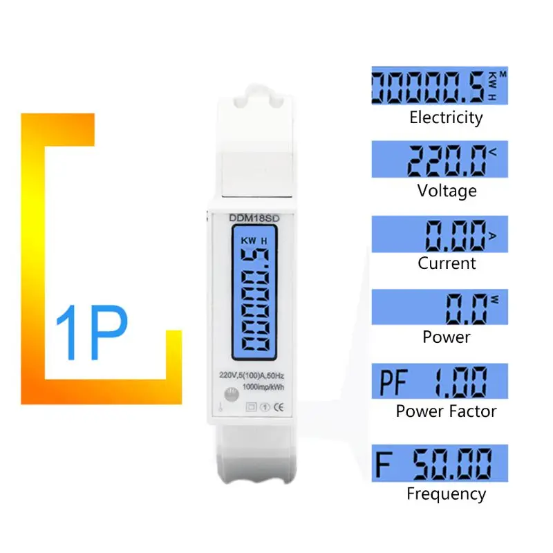 5-100A Electricity Power Energy Meter LCD Digital Display Single Phase Din Rail Electricity Power Consumption Energy