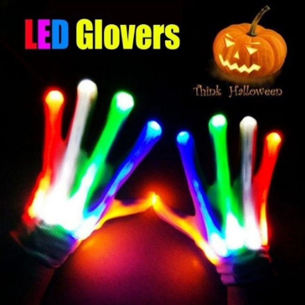 1PCS Luminous Flashing Skull Gloves LED Gloves Neon Guantes Glowing Halloween Party Light Props Stage Costume Christmas Supplies