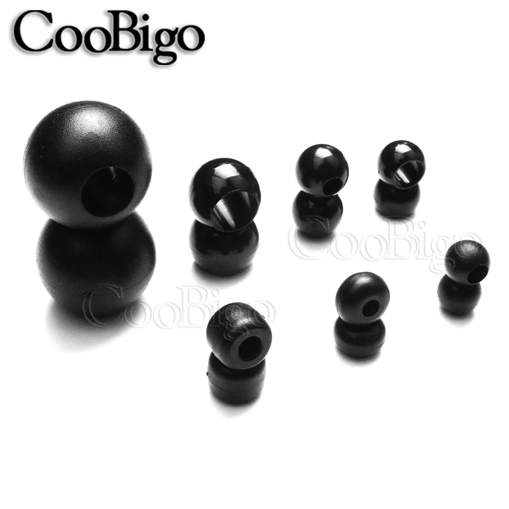 20pcs Plastic Pony Beads Spacer Cord Lock End Paracord Strap Lanyard Clasp Outdoor Camp Tent Accessory Black Large Hole Barrel