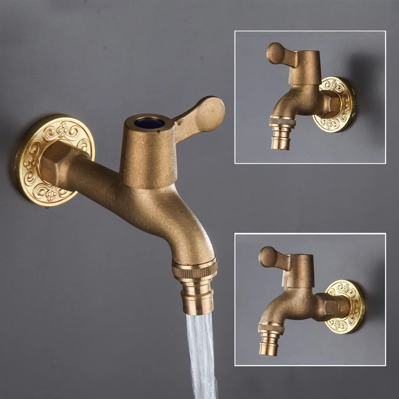 Antique Brass Single cold Tap Outdoor Garden Faucet Wall Mount Wash Basin Bibcock Washing Machine mop taps Watering Fitting