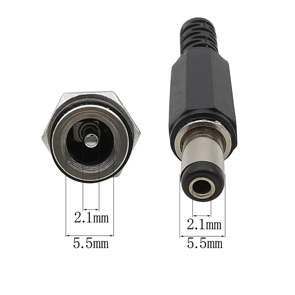 5.5x2.1mm DC Power Male Female Socket Adapter 12V 5.5*2.1mm DC Power Supply Plug Jack Screw Nut Panel Mount Connector 10/5/1Pair