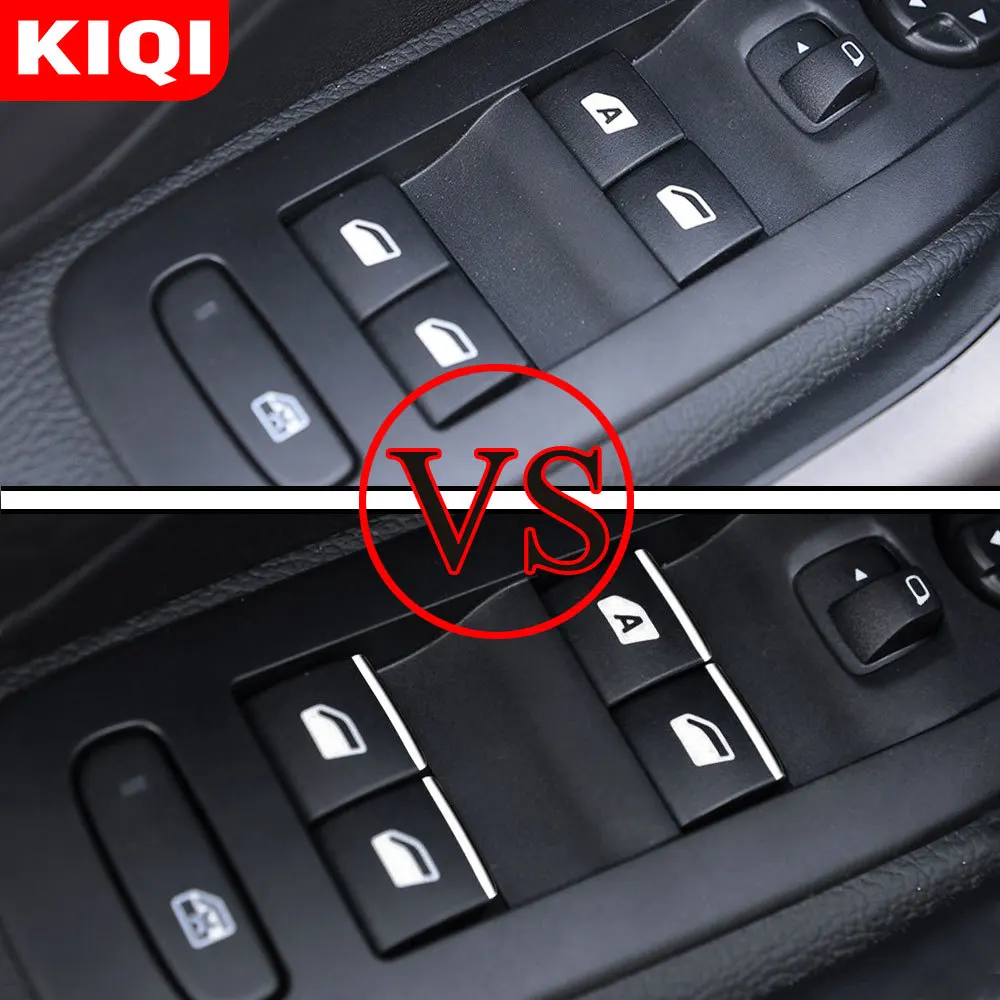 KIQI Car Accessories for Peugeot 2008 E2008 E-2008 2013-2021 Windows Lifter Switch Button Protection Cover Trim Sticker Sequins