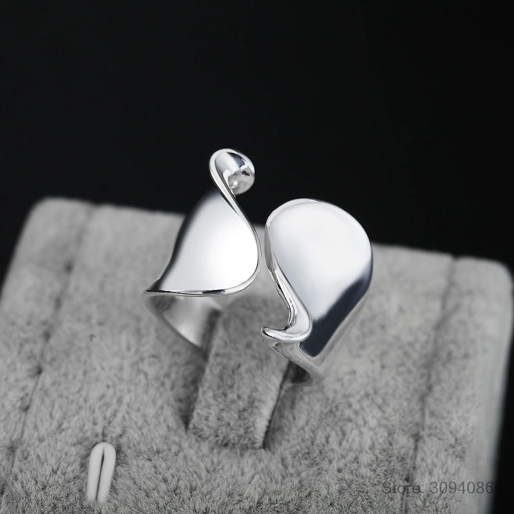 

Real 925 Sterling Silver Fashion Hyperbole Smooth Surface Opening Rings For Women Wedding Party Fine Jewelry Gift