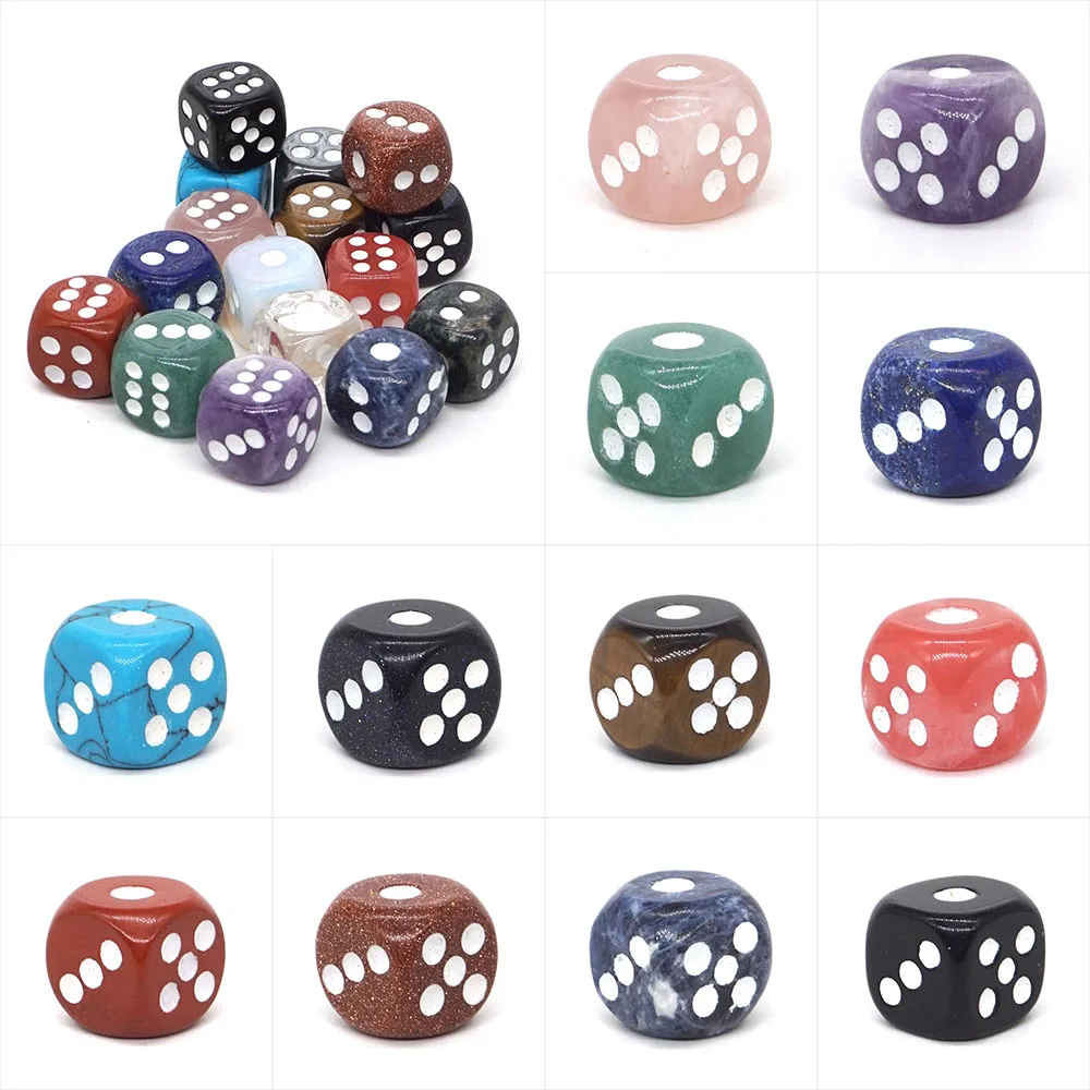 15mm Wholesale 6 Sided Dice Natural Gemstone Crystal Reiki Healing Energy Witchcraft Supplie Collection Family Games Decor D6