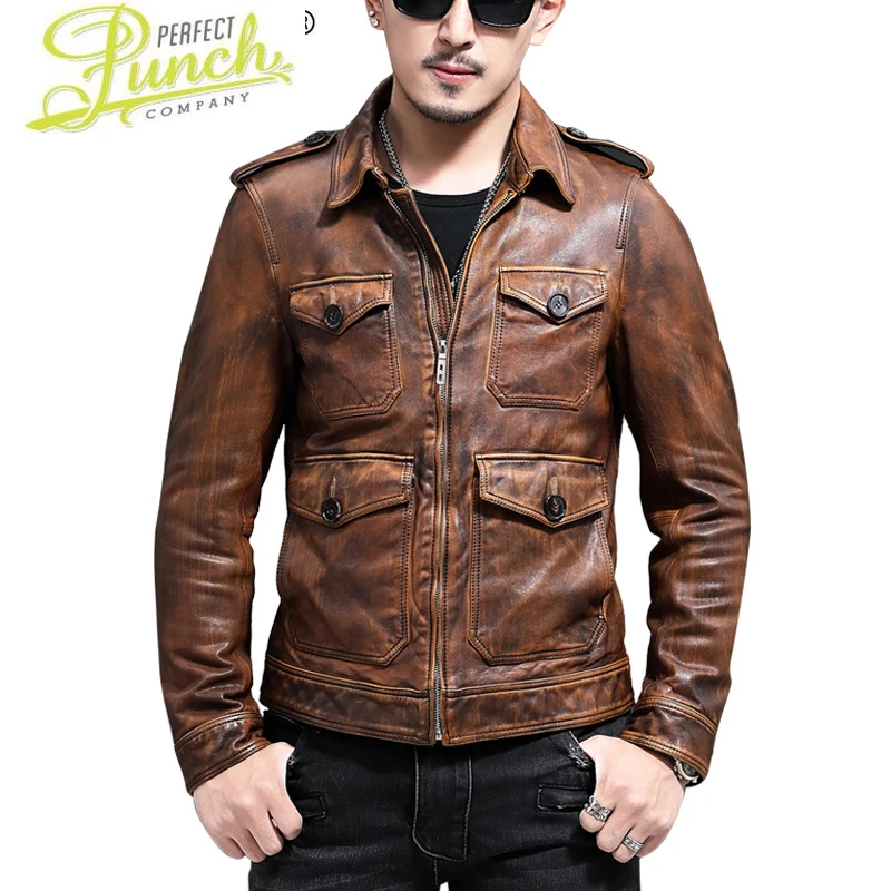 

Leather Genuine Jacket Men Real Sheepskin Coat Vintage Slim Fit Short Autumn Motorcycle Men Leather Jackets YC-66 KJ3217