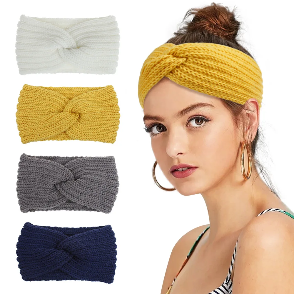 Wool Knitted Knot Cross Headband for Women Autumn Winter Bow Elastic Hairbands Girls Hair Accessories Headwear Hair Bands New