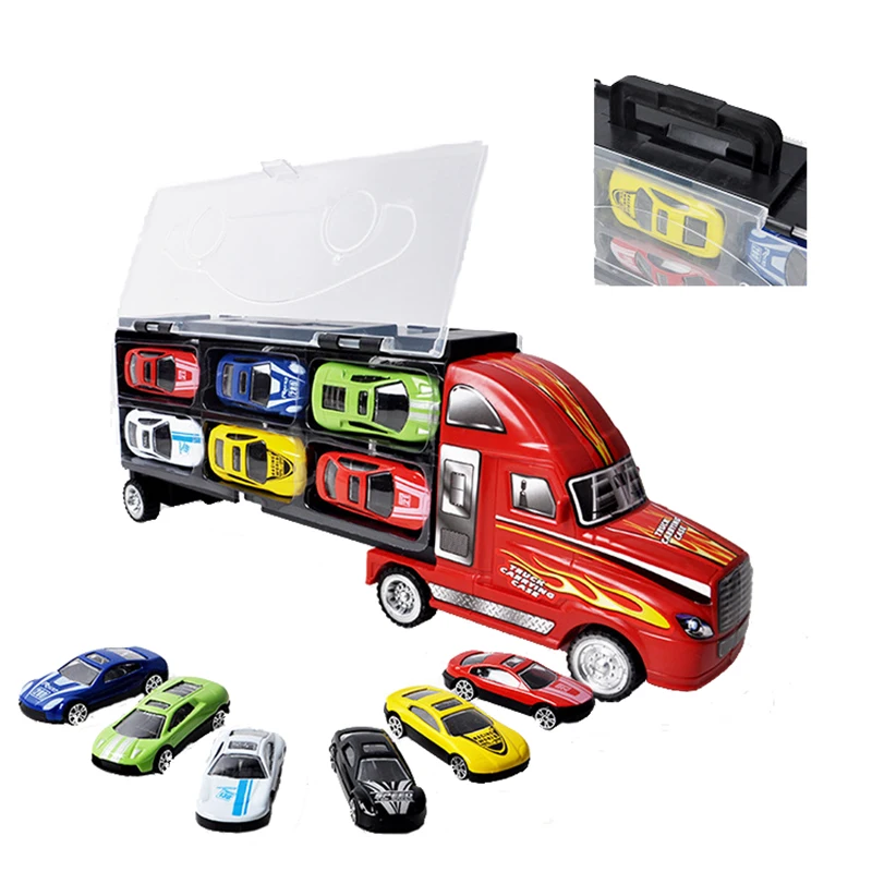 Set da 13 pezzi Portaoggetti inerziale Modello di auto Giocattolo Trasportatore in lega Veicolo Porta camion giocattolo classico per ragazzi