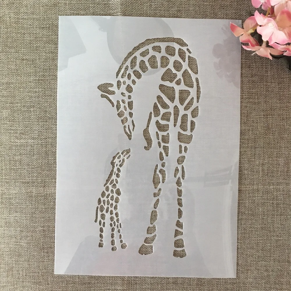 A4 29cm Giraffe Mum and Baby DIY Layering Stencils Wall Painting Scrapbook Coloring Embossing Album Decorative Template