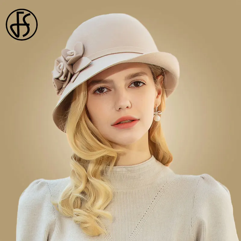 FS 100% australijska czarna wełniana filcowa czapka fedora dla kobiet Vintage szerokie rondo zimowa czapka kościelna Derby Fedoras melonik