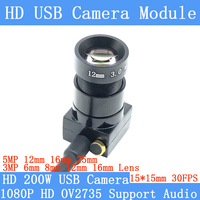 16mm 25mm Lens 1080P Full HD USB Camera Module MJPEG 30FPS High Speed 2MP CCTV  UVC Surveillance Webcam Audio Support Android