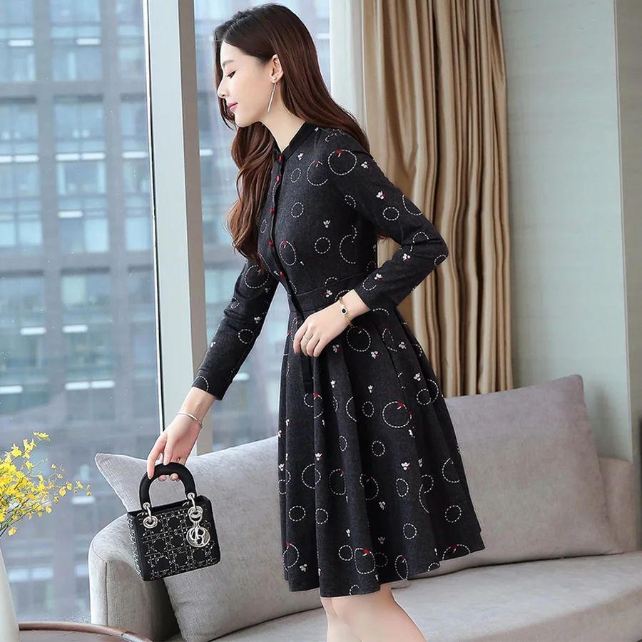 2022 Vintage Đen Có Lông Mini Thu Đông Nữ In Hình In Tay Dài Nữ Ôm Body Dự Tiệc Sang Trọng Hứa Vestidos