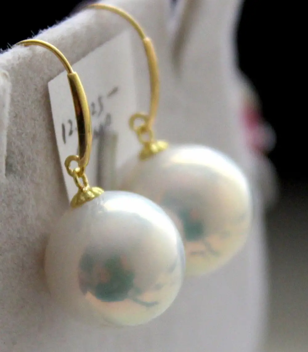 free shipping a pair of 16mm white  south sea shell round pearl earring 925 silver