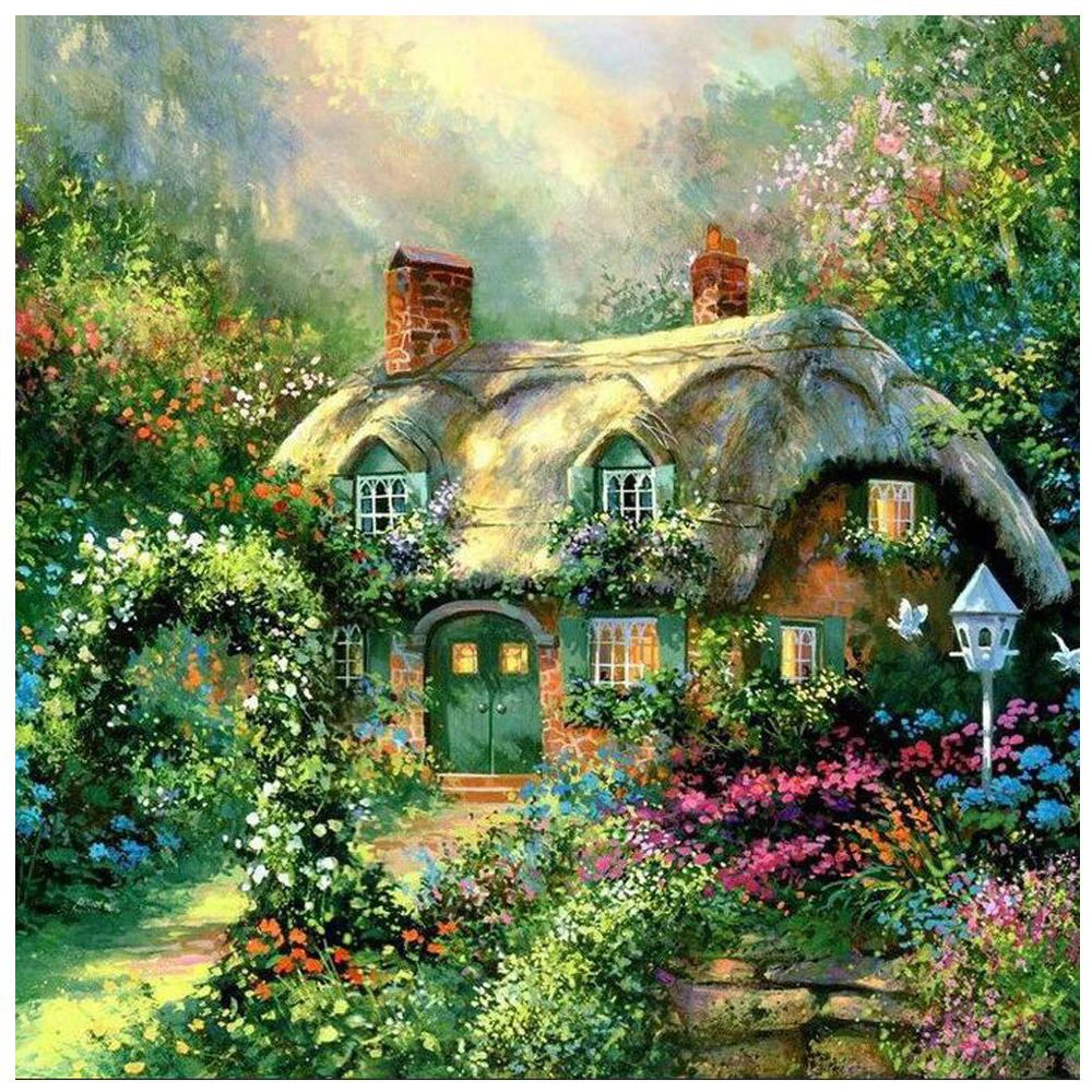 DIY Full Diamonds Painting Cross-Stitch Home Decor Embroidery 3d Diamonds Set For Embroidery Landscape Cottage Garden