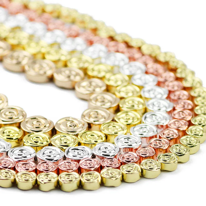 Rose Flower shaped Gold Color Hematite Beads Natural Stone COIN Spacer Loose Beads for Jewelry Making DIY Bracelet Accessories