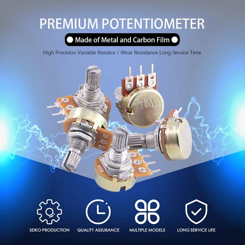 10pcs WH148 potenziometro 3pin 15mm B1M 1K 2K 5K 10K 20K 50K 100K 250K 500K 1M Kit potenziometro lineare con dado