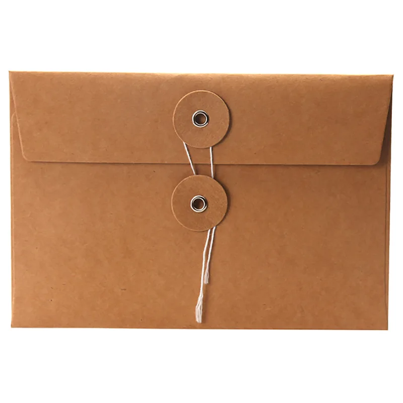 1 PC Vintage Brown Kraft Paper Envelopes with Button String Tie Closure Clasp for Greeting Cards Letter Photos Journal Storage