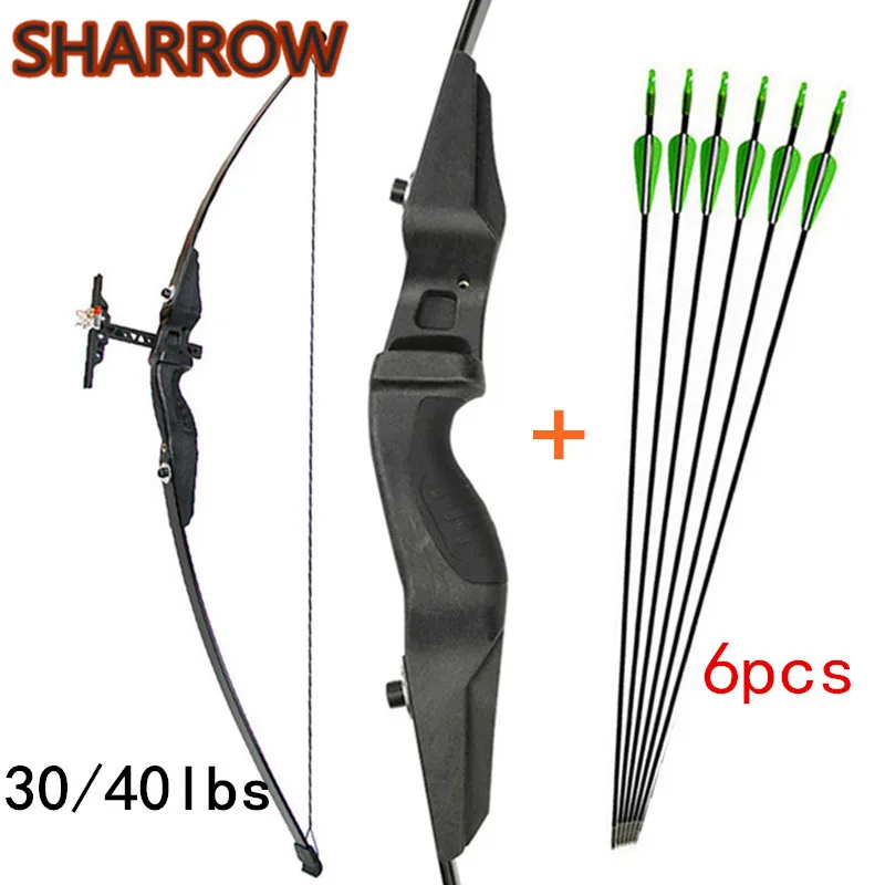 

1Set 30/40lbs 52" Archery Straight Bow Right Hand Recurve Takedown Bow + 6pcs Glassfiber Arrows Shooting Training Accessories