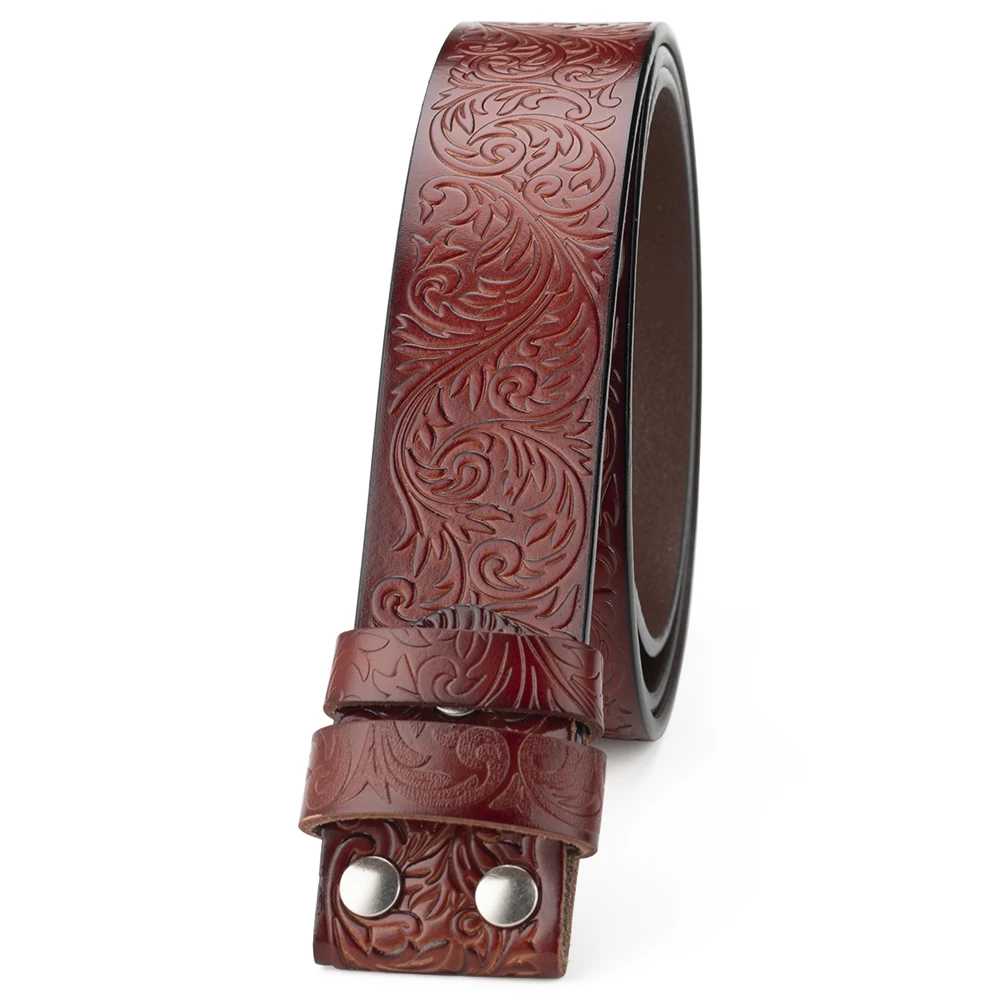 Embossed Leather Belt Without Buckle Retro Leisure 3.8cm