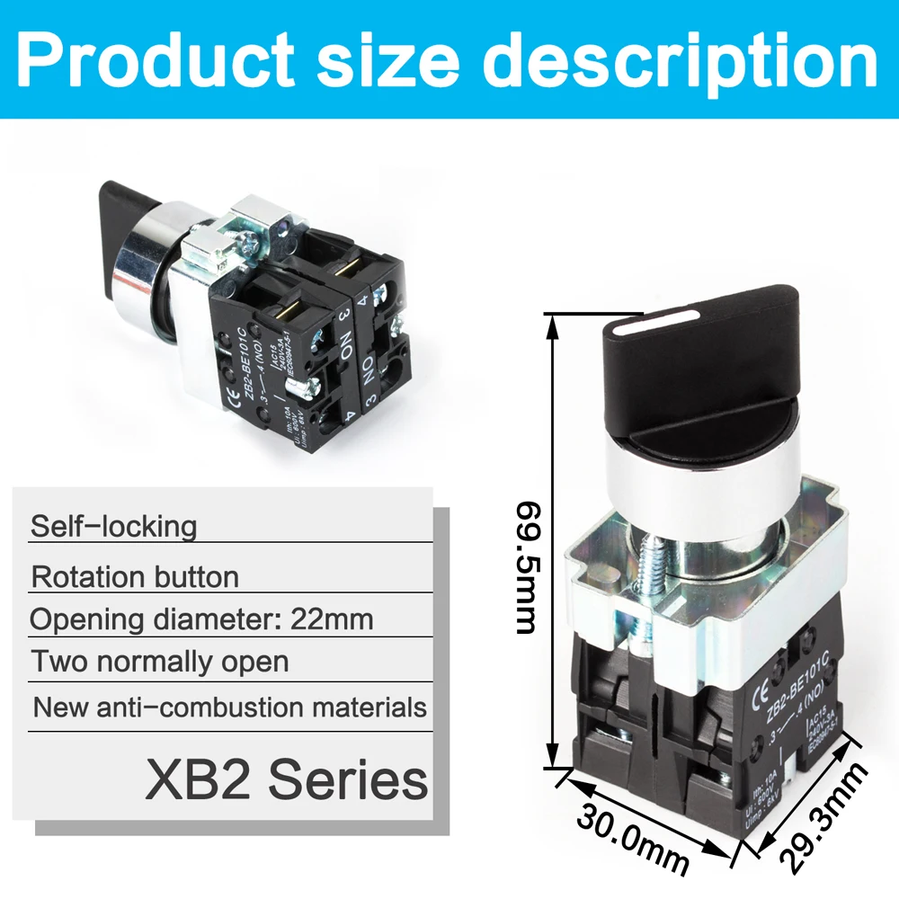 1PCS XB2-BD21 XB2-BD33  2/3 positions 1N0/1NC&1NO/2NO Latching self-Locking /Momentary selector push button switch