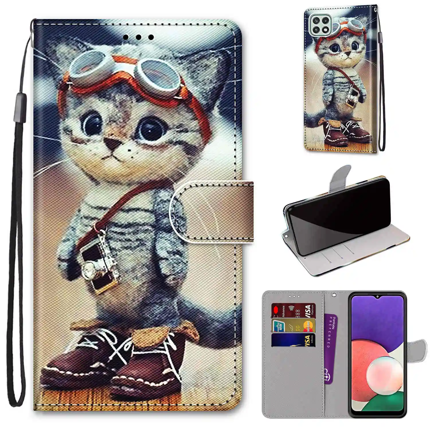 A22 A22S 5G Case Cute Cat Tiger Animal Painted Phone Case for Samsung Galaxy A22s A 22S A22 5G SM-A226B Cases Wallet Stand Cover