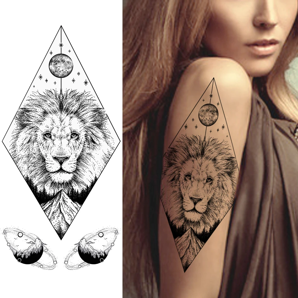 Fashion Lion Temporart Tatoo Sticker Fake Dot Pattern Geometric Tatoo For Women Men Body Art Painting Arm Waterprood Tatoo Decal