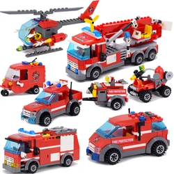 Camión de bomberos de ciudad, coche, vehículo, policía, bloques de construcción, juguetes para montar, regalos de Navidad para niños