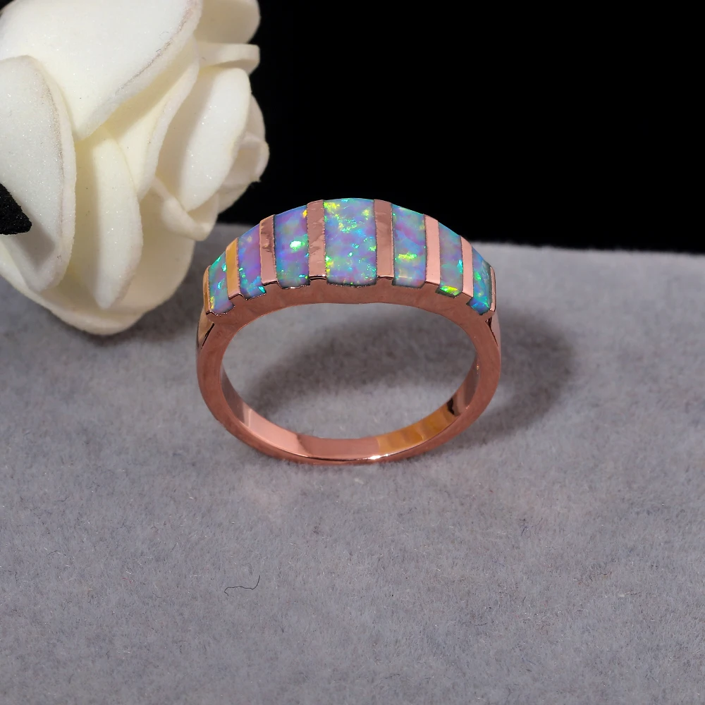 CiNily Rainbow Big Fire Opal Stone Rings Silver Plated Blue White Pink Colorful Engagement Finger Ring Summer Jewelry Women Girl