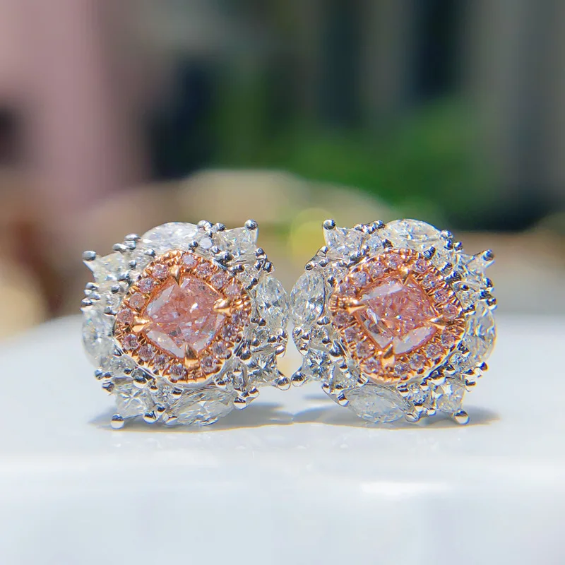 2021 New Luxury Fashion Silver Color Flower Pink Crystal Earrings With Zircon Woman Birthday Gift Wedding Jewelry