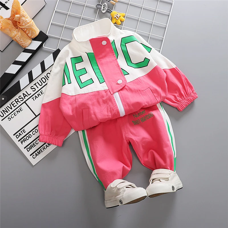 Fashion Spring Autumn Baby Girl Clothes Children Boys Casual Letter Jacket Pants 2Pcs/Set Toddler Cotton Costume Kids Tracksuits