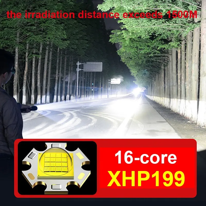 New XHP199 Most Powerful LED Flashlight Torch USB Rechargeable XHP160 Tactical Flash Light 18650 Waterproof Zoomable Hand Lamp