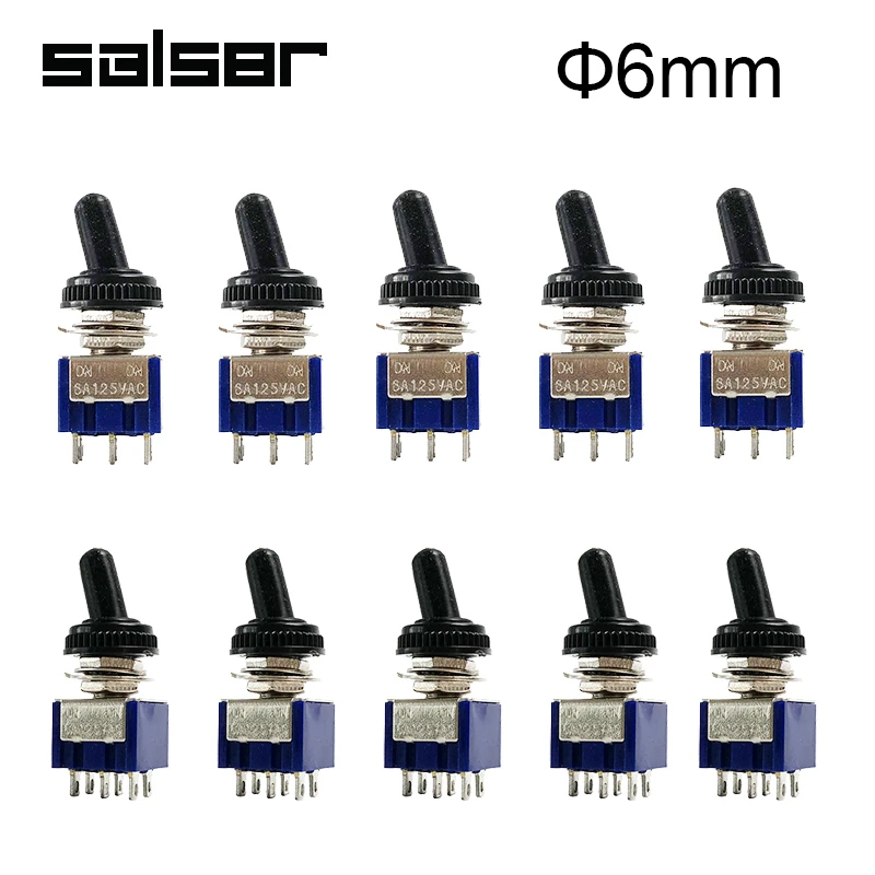 5pcs 10pcs Toggle Switch 6A 125VAC On On SPDT 6mm Mini Switch DPDT On Off On Waterproof Cap MTS-102 103 MTS-202 203