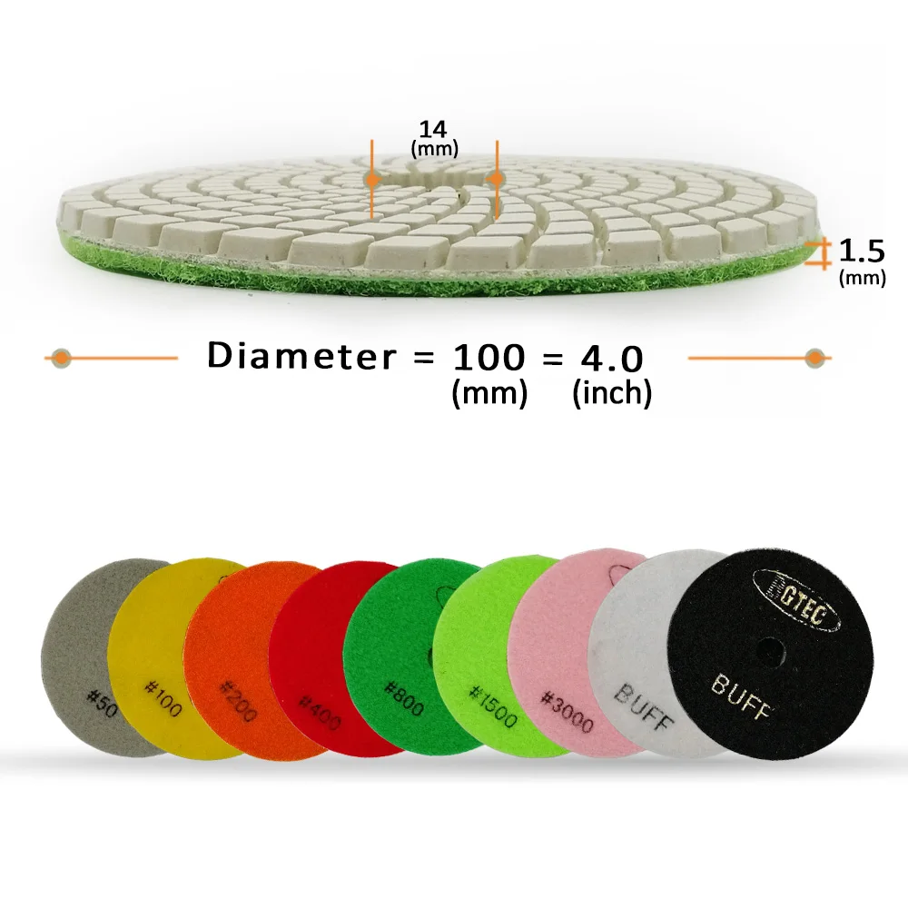 Bgtec 4 Inch 6 Pcs #100 Profesional Berlian Fleksibel Polishing Pads 100 Mm Amplas Disc Disk untuk Granit, marmer, Keramik
