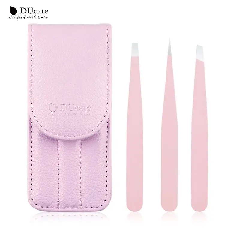 DUcare 3 stücke Haar Entfernung Pinzette Edelstahl Augenbraue Pinzette Rosa Schwarz Flache Slant Punkt Spitze Entfernung Make-Up Schönheit Werkzeug