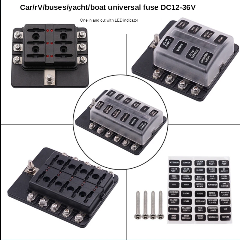 6/8/10/12 Way Standard  Blade Fuse Box Holder Fuse Blocks Red LED Indicator for Car Boat Marine Caravan Truck 12V 24V