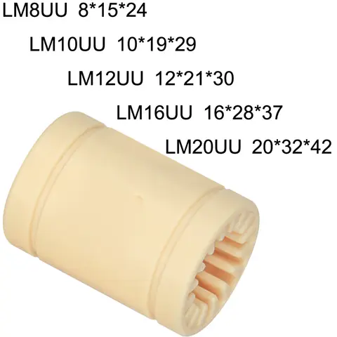 1PC Engineer Plastic Solid Polymer Linear Motion Sliding Bearing LM8UU 8*15*24 LM10UU 10*19*29 LM12UU 12*21*30 LM16UU LM20UU