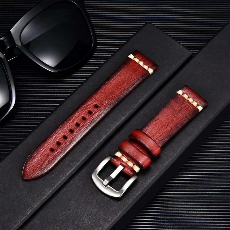 Vintage Vegetable Tanned Leather Watch Strap Men Women Watchband 18mm 20mm 22mm 24mm Straps Bracelet Watches Accessories