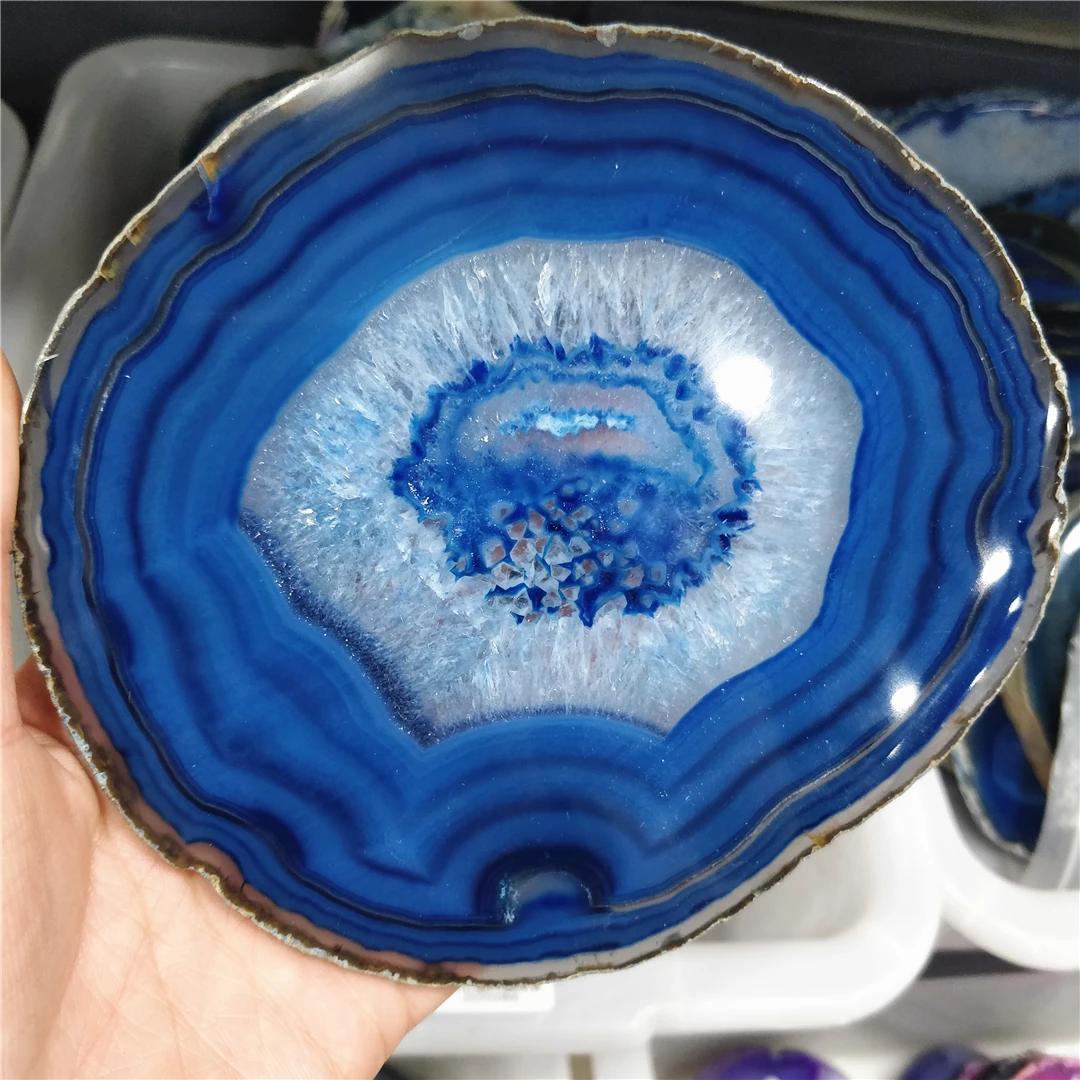 10-16CM Natural Raw Rough Blue Agate Slices Table Coaster Vintage Home Decoration Mineral Specimen Slab Gifts For Original Women