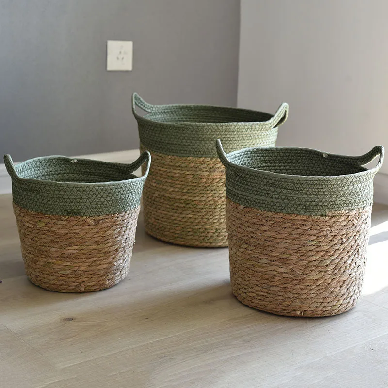 Cesta de almacenamiento de paja natural, maceta de ratán, decoración artesanal, moderna para el hogar, sala de estar, dormitorio, tienda, jardín