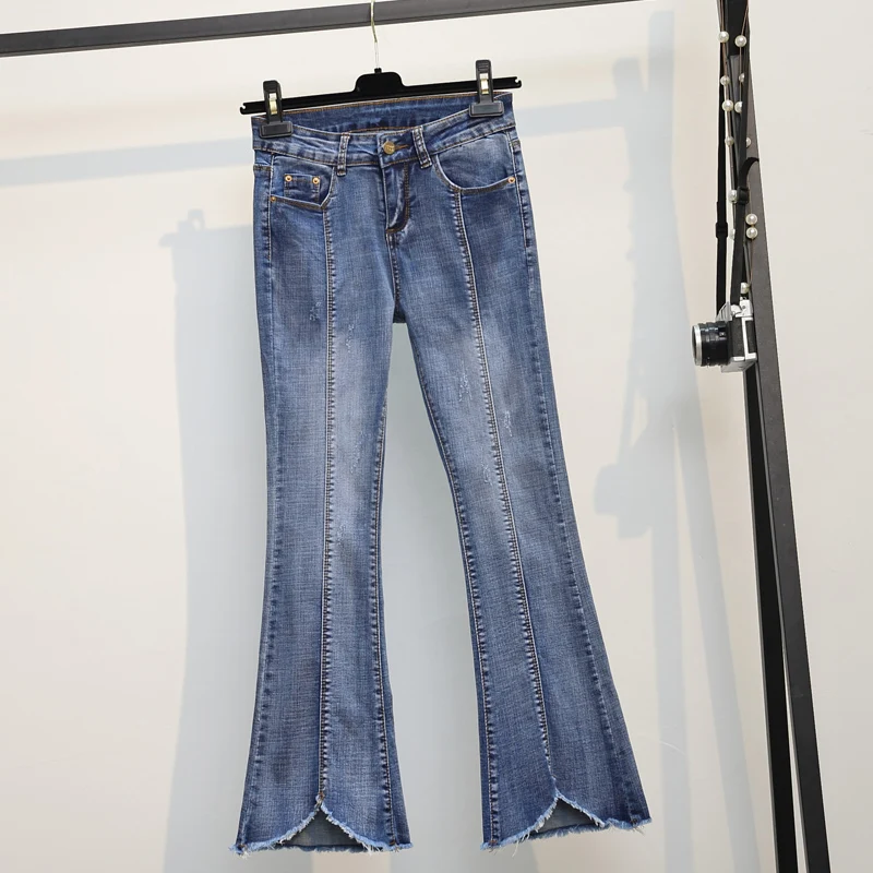 

Women Flared Pants Vintage Stretch Denim Pants Spring Autumn Ladies Fashion Slim Boot Cut Jeans Large Size L-4XL