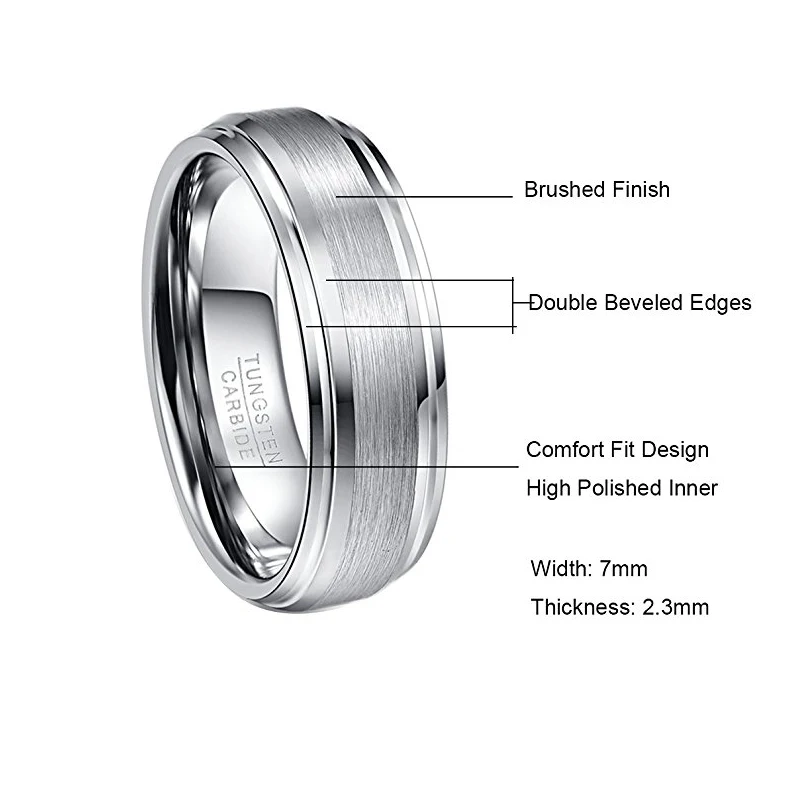 NUNCAD New Fashion Simple Men\'s 7mm Tungsten Carbide Ring Matte Finish Wedding Engagement Band Size 6 to 14 T022R