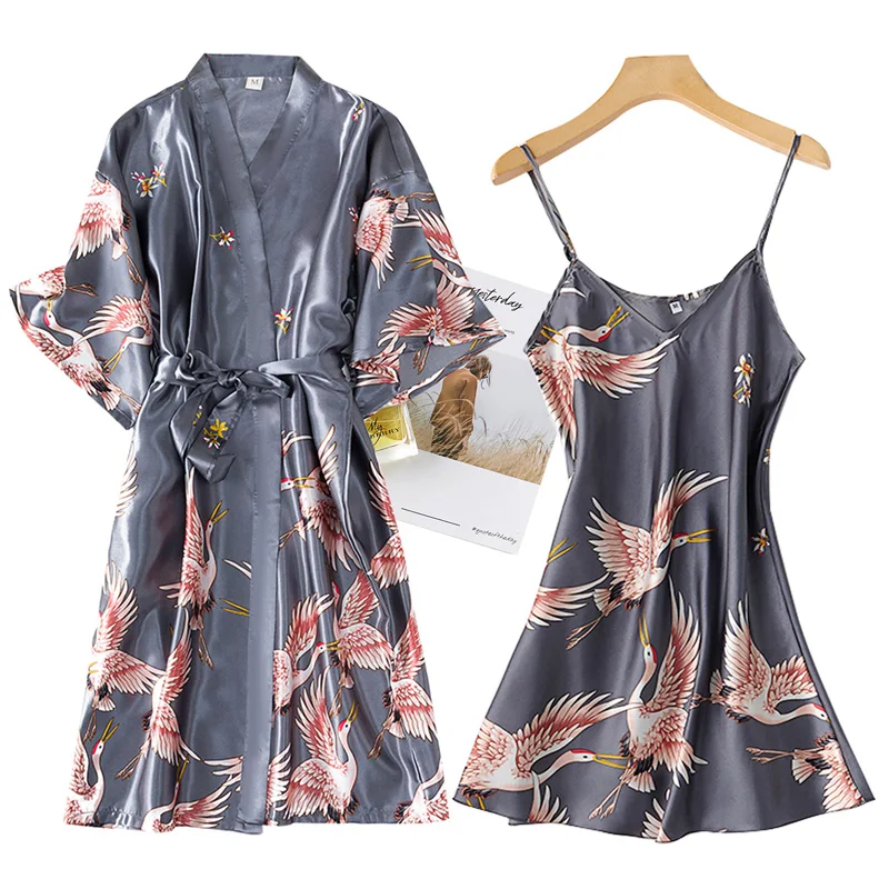 Kobiety Rayon 2 sztuk szata zestaw panna młoda druhna suknia ślubna suknia koronkowa Sexy Kimono szlafrok sukienka wieczorowa Casual koszula nocna bielizna nocna