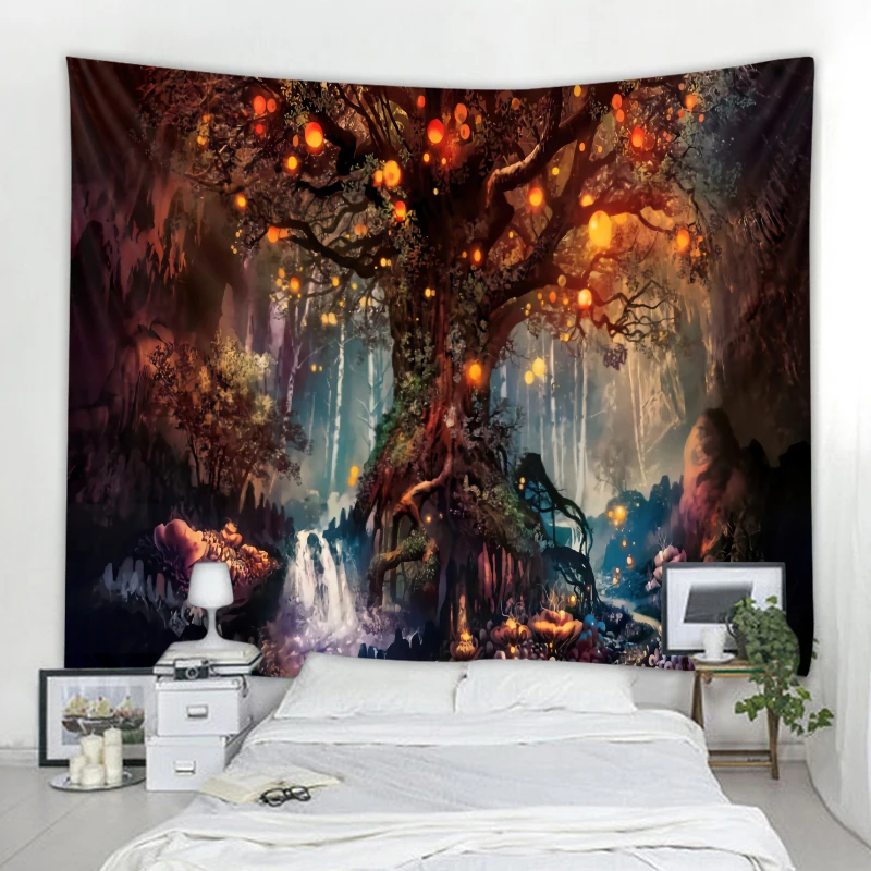 Nordic INS style woods starry sky scenery decorative wall tapestry art deco blanket curtain hanging at home bedroom living room