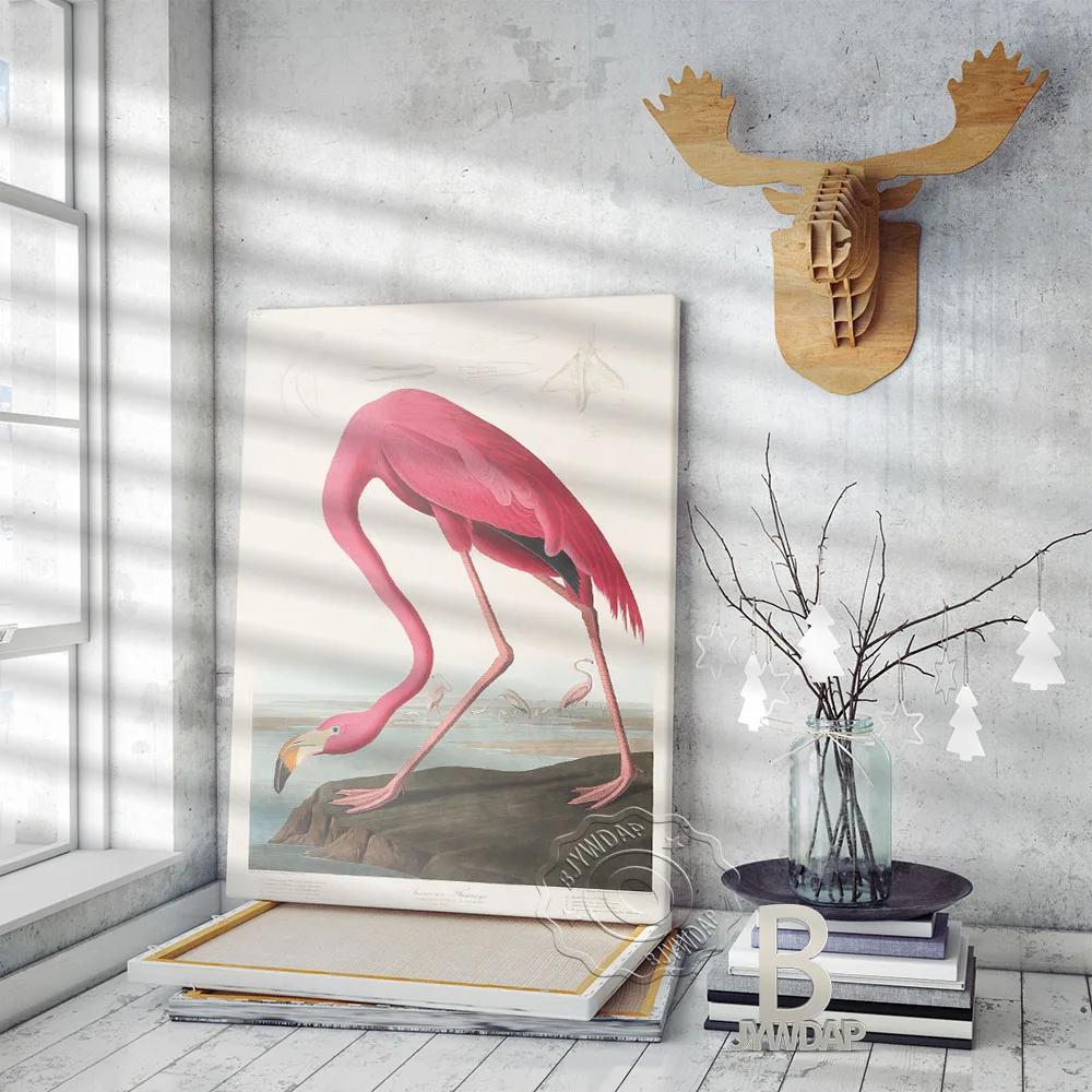 Nordic Retro Bird Poster, Pink Flamingo Wall Stickers, Scandinavian Style Wall Art Pictures Home Living Room Interior Decor Gift